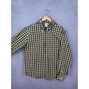 Brooks Brothers Shirt Mens Large Yellow Black Plaid Button Down Long Sleeve Men